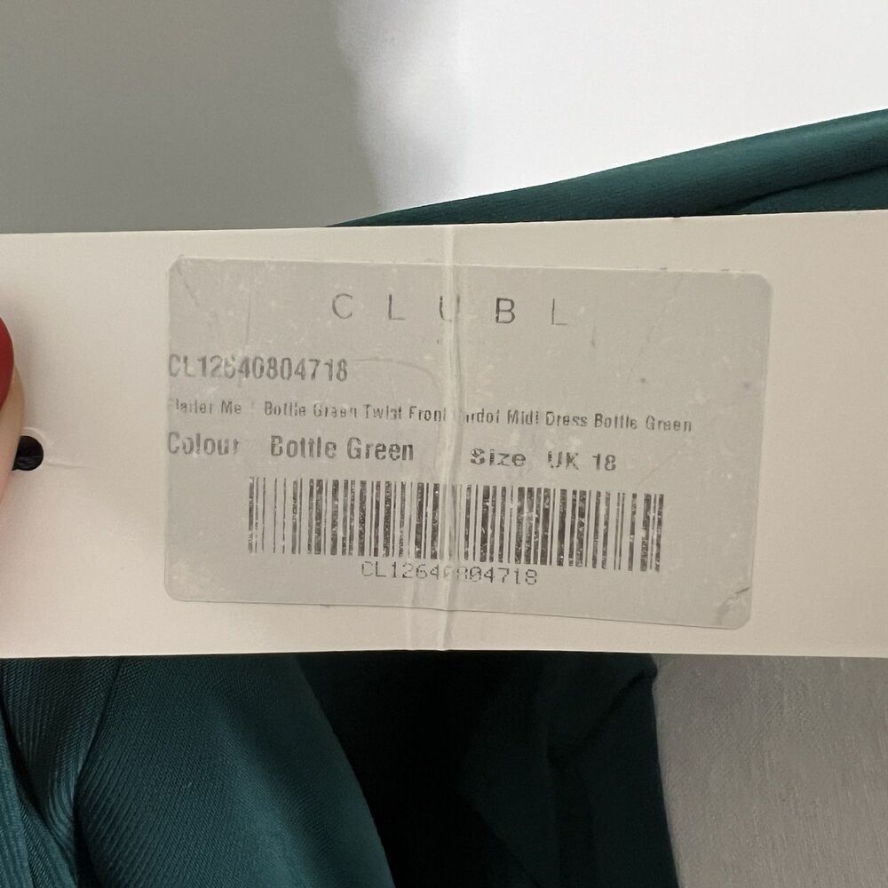 Club L London Off Shoulder Bodycon Midi Dress In Bottle Green NEW US 14 UK 18 - Picture 11 of 11